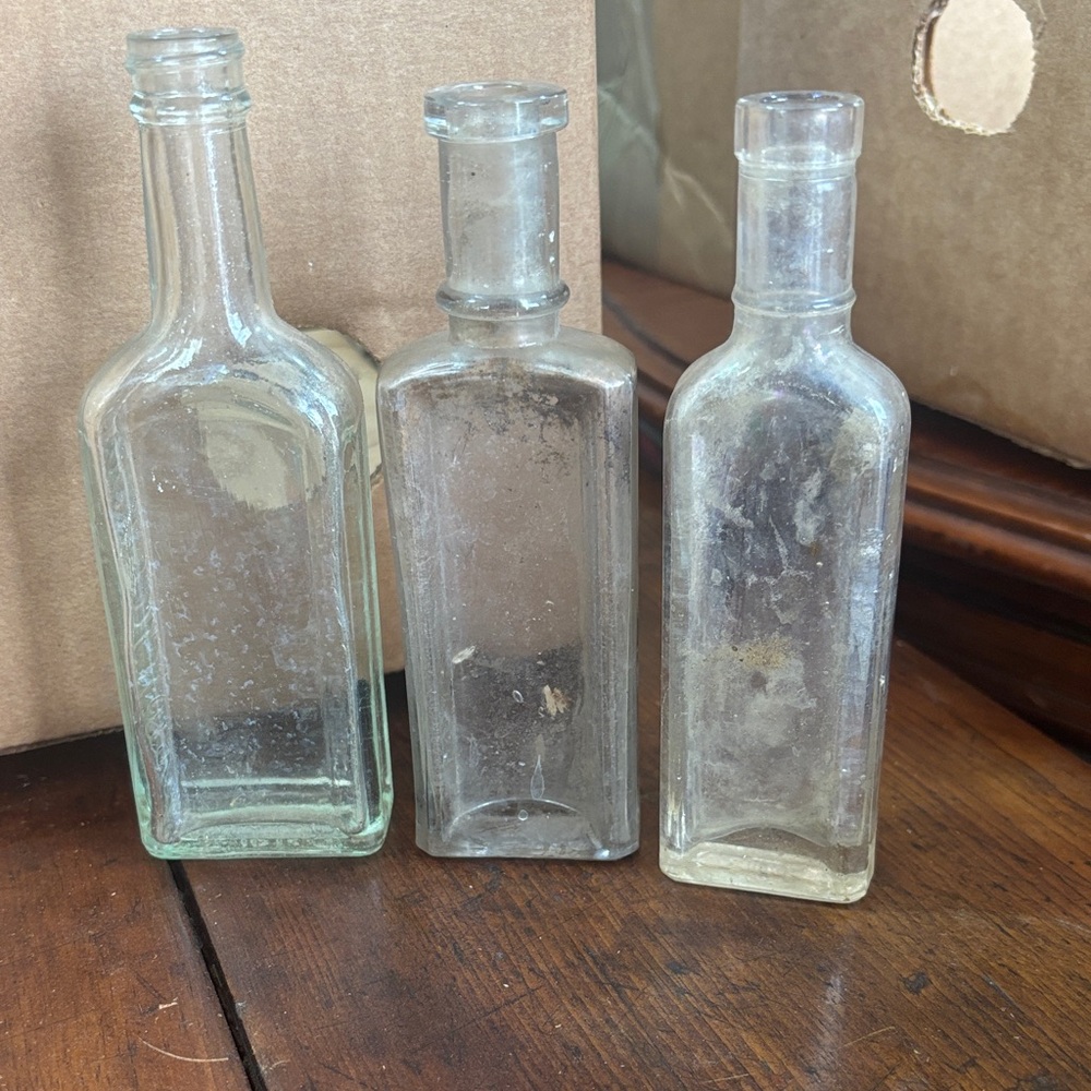 Set of 3 Vintage Clear Glass Bottles